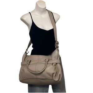 Banana Republic Beige Stone Pebbled Leather Slouchy Crossbody Shoulder Bag Purse